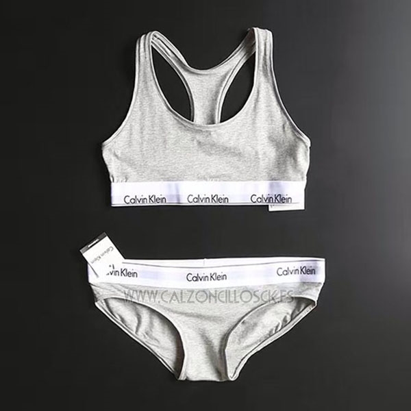 Conjunto Sujetador y Slip Calvin Klein Mujer Blanco Gris 